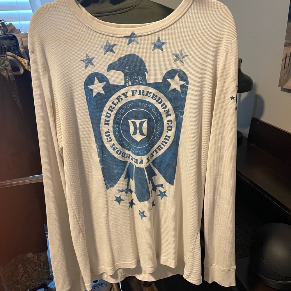 Hurley White Long Sleeve with Blue Eagle Graphic